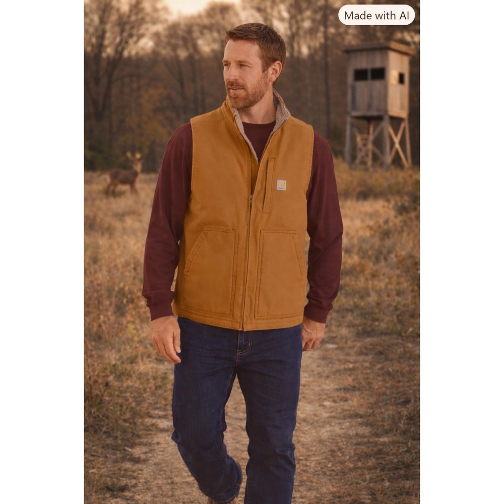 Carhartt Brown Sherpa Lined Mock Neck Loose Fit Vest Men's 2XL NWT Western Chore